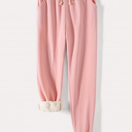 Solid Drawstring Thermal Sweatpants, Versatile Loose Comfy Jogger Pants, Women's Clothing Solid Drawstring Thermal Sweatpants, Versatile Loose Comfy Jogger Pants, Women's Clothing