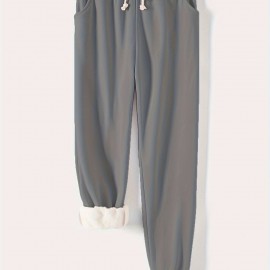 Solid Drawstring Thermal Sweatpants, Versatile Loose Comfy Jogger Pants, Women's Clothing Solid Drawstring Thermal Sweatpants, Versatile Loose Comfy Jogger Pants, Women's Clothing