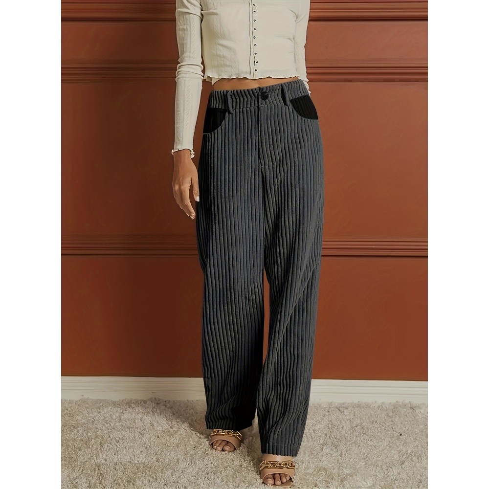 Ribbed Button Front Wide Leg Pants, Casual High Waist Pants, Women's Clothing Ribbed Button Front Wide Leg Pants, Casual High Waist Pants, Women's Clothing