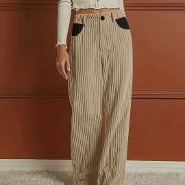 Ribbed Button Front Wide Leg Pants, Casual High Waist Pants, Women's Clothing Ribbed Button Front Wide Leg Pants, Casual High Waist Pants, Women's Clothing
