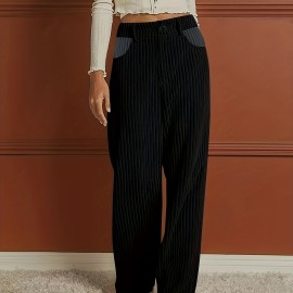 Ribbed Button Front Wide Leg Pants, Casual High Waist Pants, Women's Clothing Ribbed Button Front Wide Leg Pants, Casual High Waist Pants, Women's Clothing