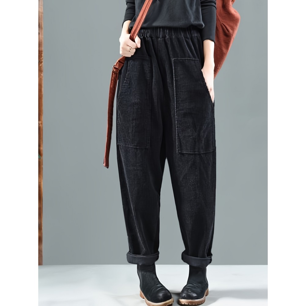 Slant Pockets Harem Pants, Casual Loose Pants For Spring & Summer, Women's Clothing Slant Pockets Harem Pants, Casual Loose Pants For Spring & Summer, Women's Clothing