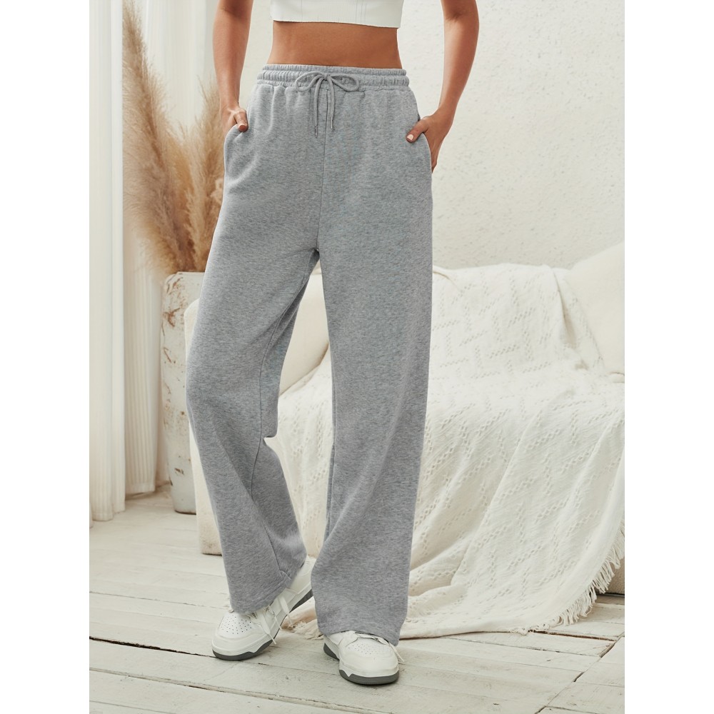 Solid Drawstring Wide Leg Pants, Casual Dual Pockets Pants, Women's Clothing Solid Drawstring Wide Leg Pants, Casual Dual Pockets Pants, Women's Clothing
