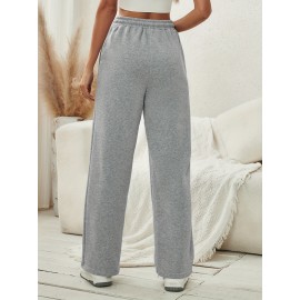 Solid Drawstring Wide Leg Pants, Casual Dual Pockets Pants, Women's Clothing Solid Drawstring Wide Leg Pants, Casual Dual Pockets Pants, Women's Clothing
