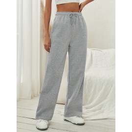 Solid Drawstring Wide Leg Pants, Casual Dual Pockets Pants, Women's Clothing Solid Drawstring Wide Leg Pants, Casual Dual Pockets Pants, Women's Clothing