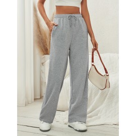 Solid Drawstring Wide Leg Pants, Casual Dual Pockets Pants, Women's Clothing Solid Drawstring Wide Leg Pants, Casual Dual Pockets Pants, Women's Clothing