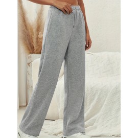 Solid Drawstring Wide Leg Pants, Casual Dual Pockets Pants, Women's Clothing Solid Drawstring Wide Leg Pants, Casual Dual Pockets Pants, Women's Clothing