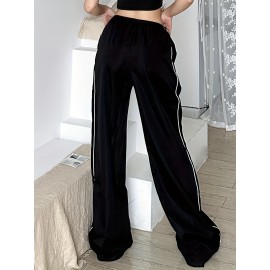 Contrast Binding Drawstring Waist Pants, Y2K Slant Pocket Baggy Pants, Women's Clothing Contrast Binding Drawstring Waist Pants, Y2K Slant Pocket Baggy Pants, Women's Clothing