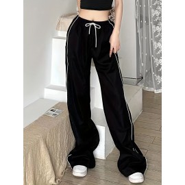 Contrast Binding Drawstring Waist Pants, Y2K Slant Pocket Baggy Pants, Women's Clothing Contrast Binding Drawstring Waist Pants, Y2K Slant Pocket Baggy Pants, Women's Clothing