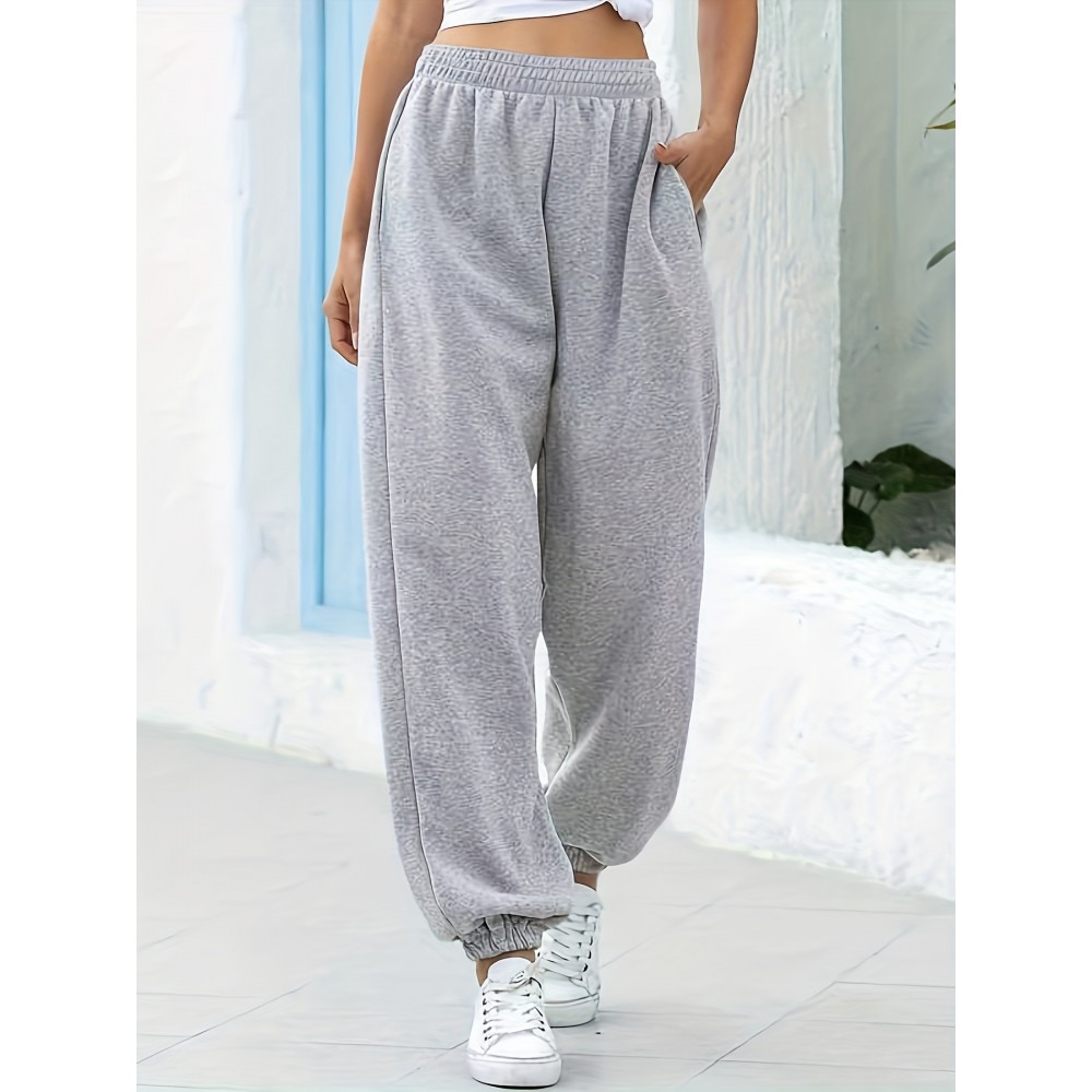 Women's Solid Elastic Sweatpants, Casual High Waist Sweatpants, Casual Every Day Pants, Women's Clothing Women's Solid Elastic Sweatpants, Casual High Waist Sweatpants, Casual Every Day Pants, Women's Clothing