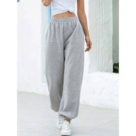 Women's Solid Elastic Sweatpants, Casual High Waist Sweatpants, Casual Every Day Pants, Women's Clothing Women's Solid Elastic Sweatpants, Casual High Waist Sweatpants, Casual Every Day Pants, Women's Clothing