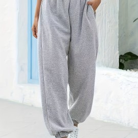 Women's Solid Elastic Sweatpants, Casual High Waist Sweatpants, Casual Every Day Pants, Women's Clothing Women's Solid Elastic Sweatpants, Casual High Waist Sweatpants, Casual Every Day Pants, Women's Clothing