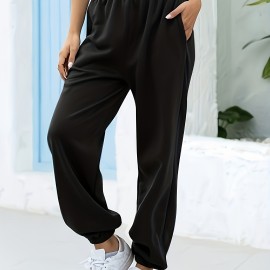 Women's Solid Elastic Sweatpants, Casual High Waist Sweatpants, Casual Every Day Pants, Women's Clothing Women's Solid Elastic Sweatpants, Casual High Waist Sweatpants, Casual Every Day Pants, Women's Clothing