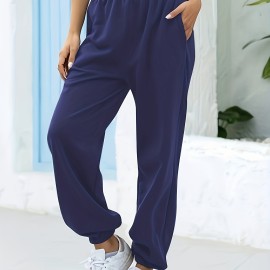 Women's Solid Elastic Sweatpants, Casual High Waist Sweatpants, Casual Every Day Pants, Women's Clothing Women's Solid Elastic Sweatpants, Casual High Waist Sweatpants, Casual Every Day Pants, Women's Clothing