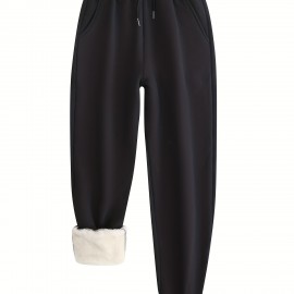 Winter Plush Thermal Pants, Casual Drawstring Pocket Pants, Women's Clothing Winter Plush Thermal Pants, Casual Drawstring Pocket Pants, Women's Clothing