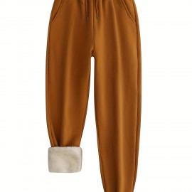 Winter Plush Thermal Pants, Casual Drawstring Pocket Pants, Women's Clothing Winter Plush Thermal Pants, Casual Drawstring Pocket Pants, Women's Clothing