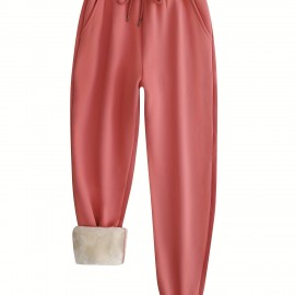 Winter Plush Thermal Pants, Casual Drawstring Pocket Pants, Women's Clothing Winter Plush Thermal Pants, Casual Drawstring Pocket Pants, Women's Clothing