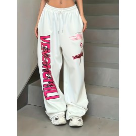 Letter Print Drawstring Waist Loose Pants, Casual Hip-hop Streetwear Pants, Women's Clothing Letter Print Drawstring Waist Loose Pants, Casual Hip-hop Streetwear Pants, Women's Clothing