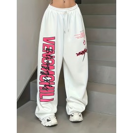 Letter Print Drawstring Waist Loose Pants, Casual Hip-hop Streetwear Pants, Women's Clothing Letter Print Drawstring Waist Loose Pants, Casual Hip-hop Streetwear Pants, Women's Clothing