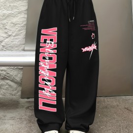 Letter Print Drawstring Waist Loose Pants, Casual Hip-hop Streetwear Pants, Women's Clothing Letter Print Drawstring Waist Loose Pants, Casual Hip-hop Streetwear Pants, Women's Clothing
