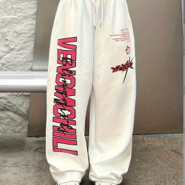 Letter Print Drawstring Waist Loose Pants, Casual Hip-hop Streetwear Pants, Women's Clothing Letter Print Drawstring Waist Loose Pants, Casual Hip-hop Streetwear Pants, Women's Clothing