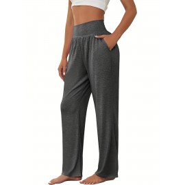 Solid High Waist Pants 3 Pack, Casual Comfy Straight Leg Pants, Women's Clothing Solid High Waist Pants 3 Pack, Casual Comfy Straight Leg Pants, Women's Clothing