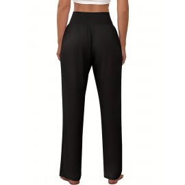 Solid High Waist Pants 3 Pack, Casual Comfy Straight Leg Pants, Women's Clothing Solid High Waist Pants 3 Pack, Casual Comfy Straight Leg Pants, Women's Clothing