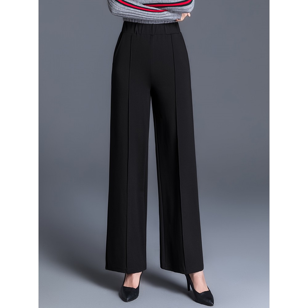 Solid High Waist Straight Leg Pants, Casual Draped Pocket Pants, Women's Clothing Solid High Waist Straight Leg Pants, Casual Draped Pocket Pants, Women's Clothing