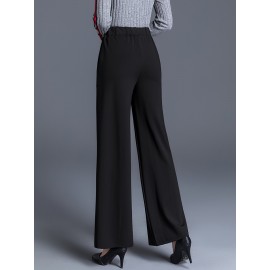 Solid High Waist Straight Leg Pants, Casual Draped Pocket Pants, Women's Clothing Solid High Waist Straight Leg Pants, Casual Draped Pocket Pants, Women's Clothing
