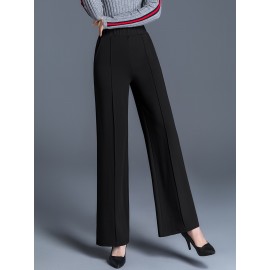 Solid High Waist Straight Leg Pants, Casual Draped Pocket Pants, Women's Clothing Solid High Waist Straight Leg Pants, Casual Draped Pocket Pants, Women's Clothing