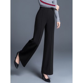 Solid High Waist Straight Leg Pants, Casual Draped Pocket Pants, Women's Clothing Solid High Waist Straight Leg Pants, Casual Draped Pocket Pants, Women's Clothing