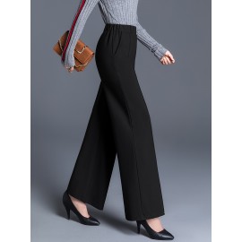 Solid High Waist Straight Leg Pants, Casual Draped Pocket Pants, Women's Clothing Solid High Waist Straight Leg Pants, Casual Draped Pocket Pants, Women's Clothing