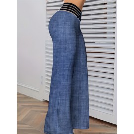 Cross Waist Wide Leg Pants, Casual Loose Mesh Stitching Pants, Women's Clothing Cross Waist Wide Leg Pants, Casual Loose Mesh Stitching Pants, Women's Clothing