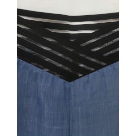 Cross Waist Wide Leg Pants, Casual Loose Mesh Stitching Pants, Women's Clothing Cross Waist Wide Leg Pants, Casual Loose Mesh Stitching Pants, Women's Clothing