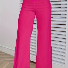 Cross Waist Wide Leg Pants, Casual Loose Mesh Stitching Pants, Women's Clothing Cross Waist Wide Leg Pants, Casual Loose Mesh Stitching Pants, Women's Clothing