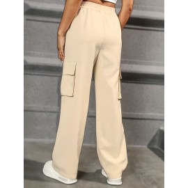 Straight Leg Cargo Pants, Y2K High Waist Solid Pants For Spring & Fall, Women's Clothing Straight Leg Cargo Pants, Y2K High Waist Solid Pants For Spring & Fall, Women's Clothing