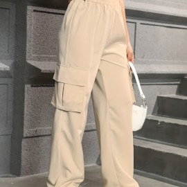 Straight Leg Cargo Pants, Y2K High Waist Solid Pants For Spring & Fall, Women's Clothing Straight Leg Cargo Pants, Y2K High Waist Solid Pants For Spring & Fall, Women's Clothing