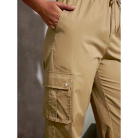 Y2K Solid Pockets Drawstring Cargo Pants, Casual Loose Baggy Pants For All Seasons, Women's Clothing Y2K Solid Pockets Drawstring Cargo Pants, Casual Loose Baggy Pants For All Seasons, Women's Clothing