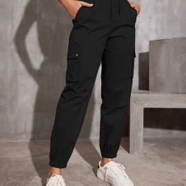 Y2K Solid Pockets Drawstring Cargo Pants, Casual Loose Baggy Pants For All Seasons, Women's Clothing Y2K Solid Pockets Drawstring Cargo Pants, Casual Loose Baggy Pants For All Seasons, Women's Clothing