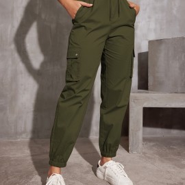 Y2K Solid Pockets Drawstring Cargo Pants, Casual Loose Baggy Pants For All Seasons, Women's Clothing Y2K Solid Pockets Drawstring Cargo Pants, Casual Loose Baggy Pants For All Seasons, Women's Clothing