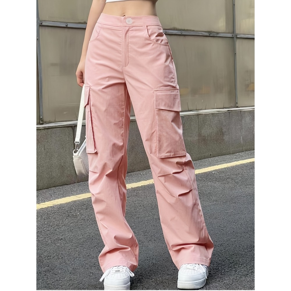 Flap Pockets Cargo Pants, Y2K Pants For Spring & Summer, Women's Clothing Flap Pockets Cargo Pants, Y2K Pants For Spring & Summer, Women's Clothing